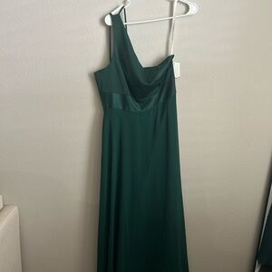 David's Bridal One-Shoulder Dress in Deep Green